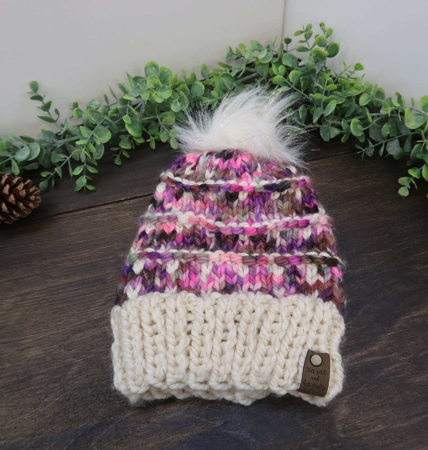 Chunky Knit Beanie | Adult Size | Wool Yarn | Slouch Beanie with Pom-Pom | Winter Hat | The Summit Beanie | Knitted Beanie