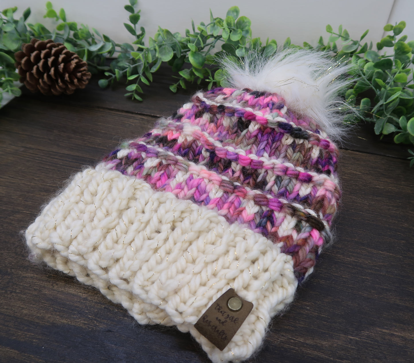 Chunky Knit Beanie | Adult Size | Wool Yarn | Slouch Beanie with Pom-Pom | Winter Hat | The Summit Beanie | Knitted Beanie