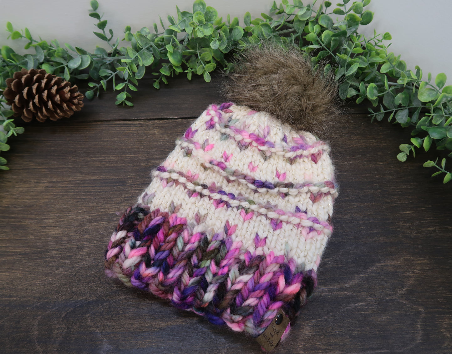 Chunky Knit Beanie | Adult Size | Wool Yarn | Slouch Beanie with Pom-Pom | Winter Hat | The Summit Beanie | Knitted Beanie