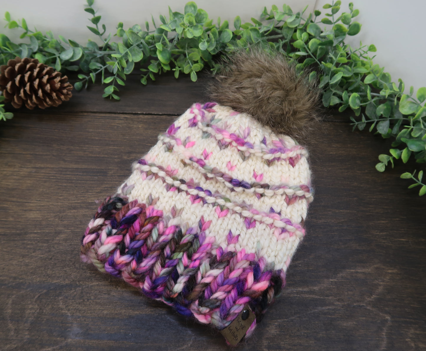 Chunky Knit Beanie | Adult Size | Wool Yarn | Slouch Beanie with Pom-Pom | Winter Hat | The Summit Beanie | Knitted Beanie