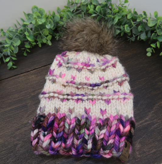 Chunky Knit Beanie | Adult Size | Wool Yarn | Slouch Beanie with Pom-Pom | Winter Hat | The Summit Beanie | Knitted Beanie