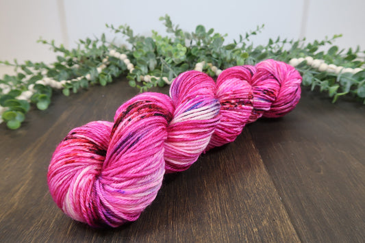 Hand Dyed Yarn | Worsted Weight | Speckled Yarn | 100% Fine Superwash Merino Wool | Color: Purple Punch